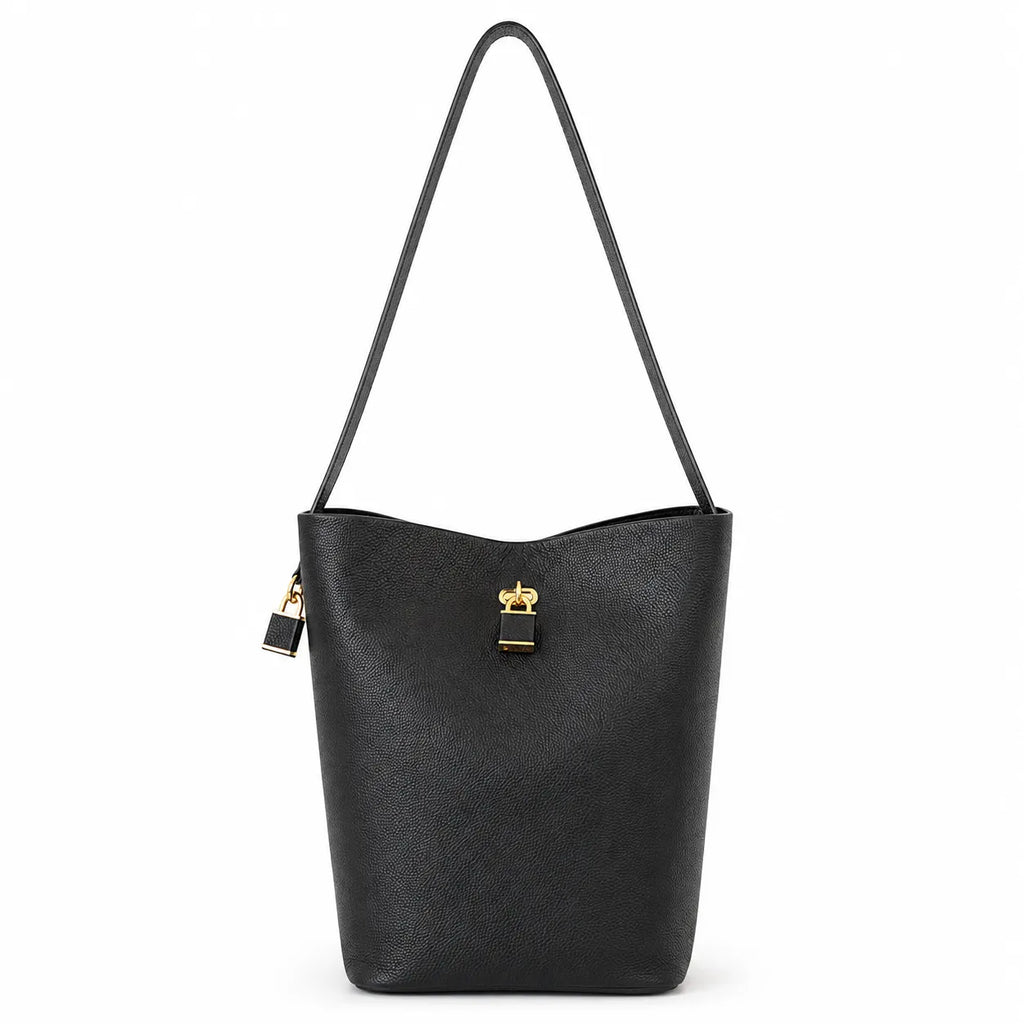 Tory Burch Slim Lock | Black pebbled leather adjustable shoulder strap  women's designer handbag