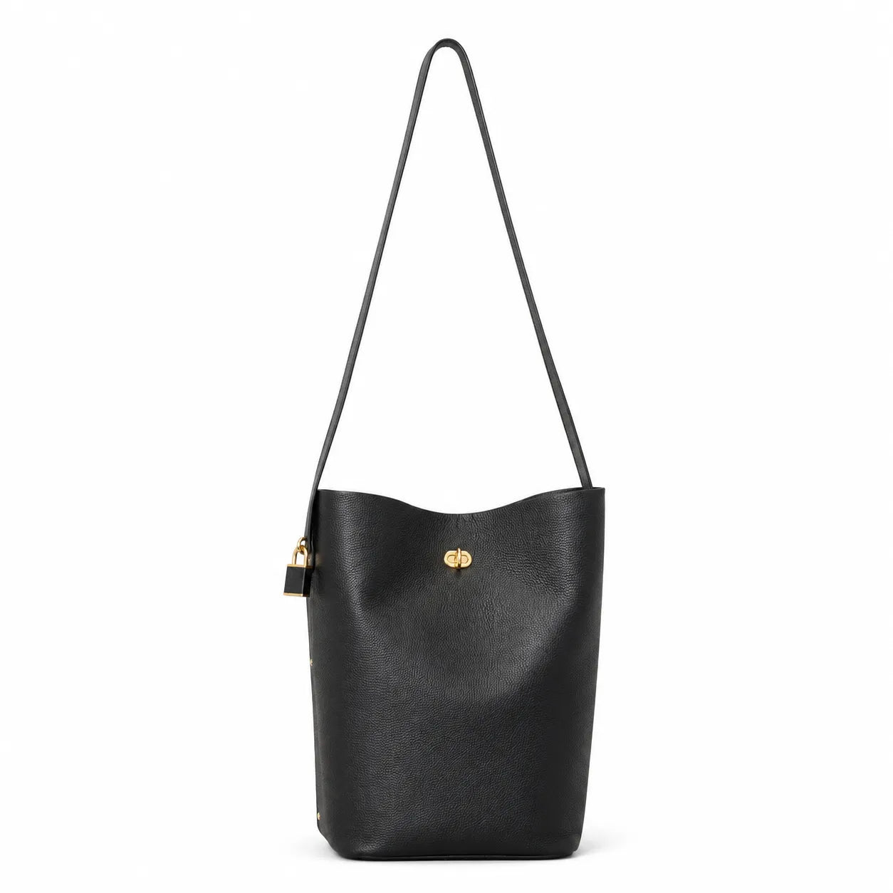 Tory Burch Slim Lock | Black pebbled leather adjustable shoulder strap  women's designer handbag