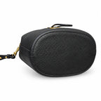 Tory Burch Miller | Black pebbled leather with a gold double-T logo  woven shoulder strap drawstring closure  women's designer