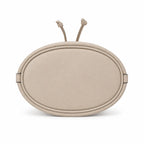 Tory Burch T Monogram | Grey-brown embossed logo gold drawstring closure adjustable shoulder strap women's designer handbag