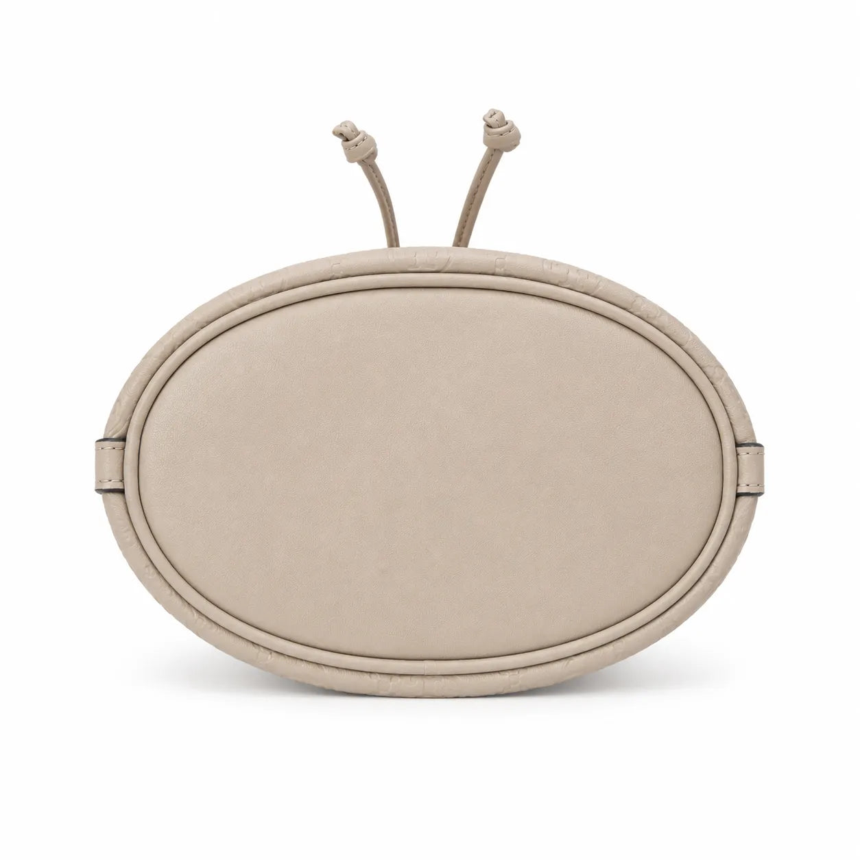Tory Burch T Monogram | Grey-brown embossed logo gold drawstring closure adjustable shoulder strap women's designer handbag