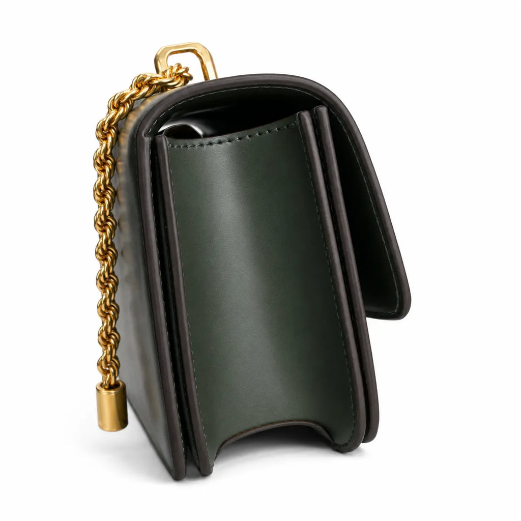 Tory Burch Eleanor | Deep green smooth leather  rope chain shoulder strap convertible shoulder carrying method women's designer handbag