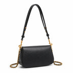 Tory Burch Britten | Black pebbled leather detachable chain and leather shoulder strap multiple carrying options  women's designer handbag