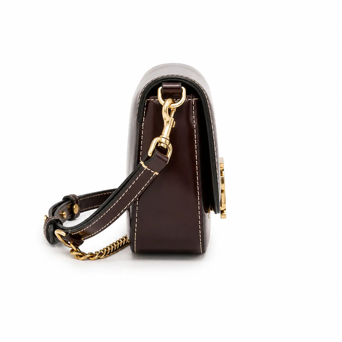 Tory Burch Britten | Tempranillo patent leather  detachable chain and leather shoulder strap multiple carrying options women's designer handbag