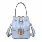 Tory Burch Miller | Light blue pebbled leather woven shoulder strap  drawstring closure women's designer handbag