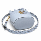 Tory Burch Miller | Light blue pebbled leather woven shoulder strap  drawstring closure women's designer handbag