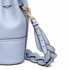 Tory Burch Miller | Light blue pebbled leather woven shoulder strap  drawstring closure women's designer handbag