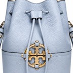 Tory Burch Miller | Light blue pebbled leather woven shoulder strap  drawstring closure women's designer handbag