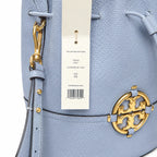 Tory Burch Miller | Light blue pebbled leather woven shoulder strap  drawstring closure women's designer handbag