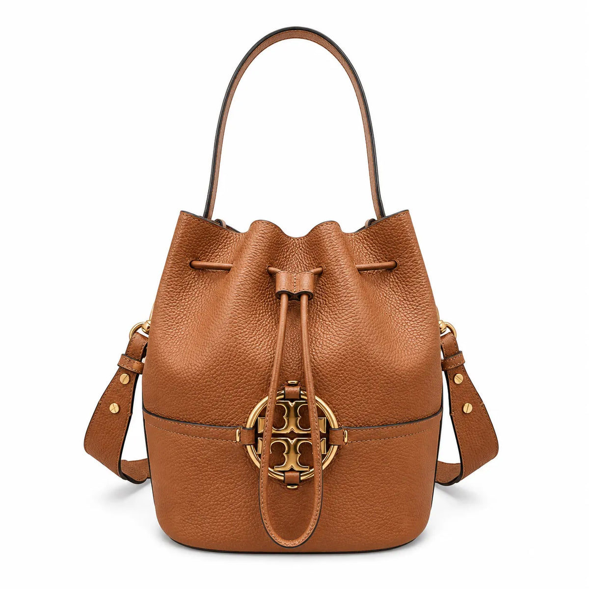 Tory Burch Miller | Light blue pebbled leather woven shoulder strap  drawstring closure women's designer handbag