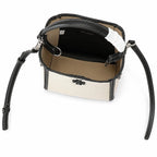 Tory Burch McGraw | Women's designer handbag in off-white canvas with black leather trim detachable handle and adjustable shoulder strap