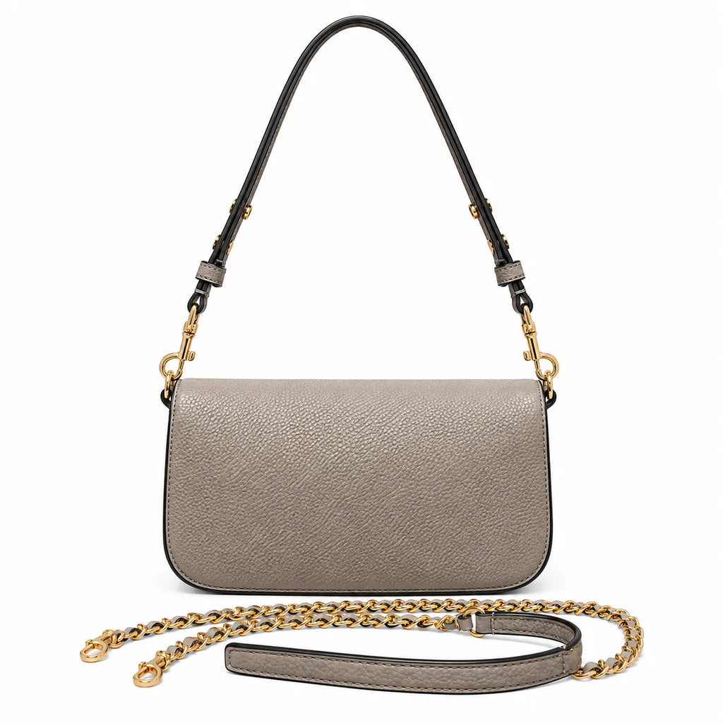 Tory Burch Britten | Black pebbled leather detachable chain and leather shoulder strap multiple carrying options  women's designer handbag