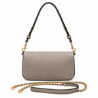 Tory Burch Britten | Black pebbled leather detachable chain and leather shoulder strap multiple carrying options  women's designer handbag