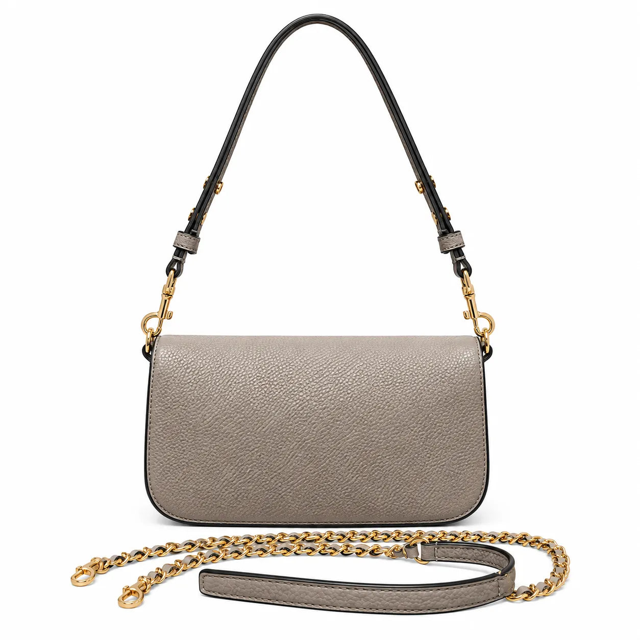 Tory Burch Britten | Black pebbled leather detachable chain and leather shoulder strap multiple carrying options  women's designer handbag