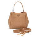 Tory Burch McGraw | Tiramisu pebbled leather handbag with detachable shoulder strap and top handle offering multiple carrying options Designer women's handbag