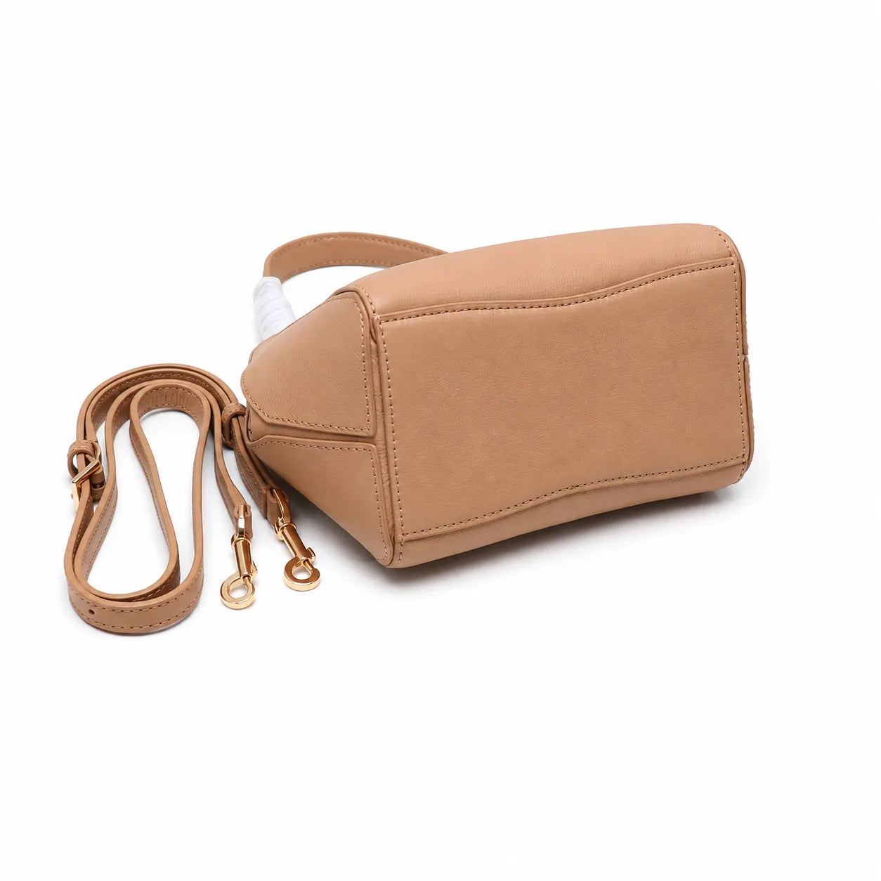 Tory Burch McGraw | Tiramisu pebbled leather handbag with detachable shoulder strap and top handle offering multiple carrying options Designer women's handbag
