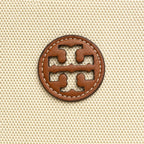 Tory Burch Blake | A women's designer handbag in beige canvas and brown leather with a detachable shoulder strap and top handle offering multiple carrying options