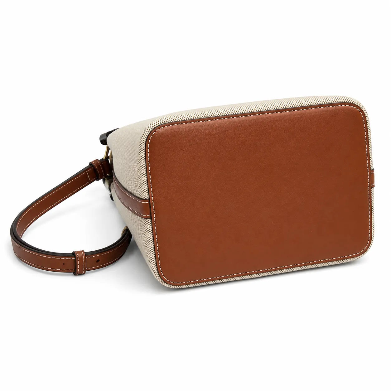 Tory Burch Blake | A women's designer handbag in beige canvas and brown leather with a detachable shoulder strap and top handle offering multiple carrying options