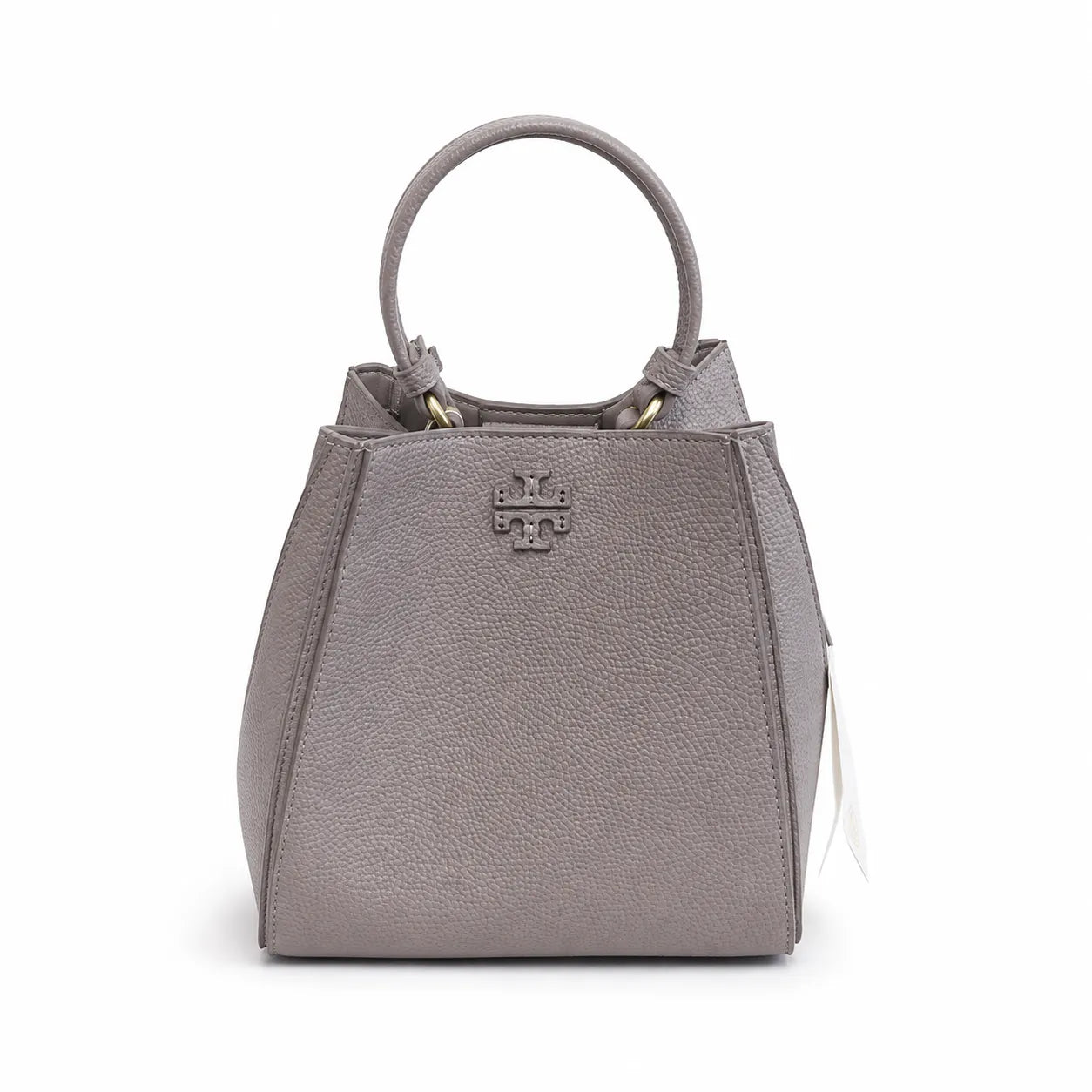 Tory Burch McGraw | Tiramisu pebbled leather handbag with detachable shoulder strap and top handle offering multiple carrying options Designer women's handbag