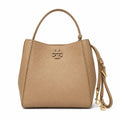 Tory Burch McGraw | Beige pebbled leather detachable shoulder strap and top handle multiple carrying options  women's designer handbag