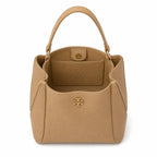 Tory Burch McGraw | Beige pebbled leather detachable shoulder strap and top handle multiple carrying options  women's designer handbag