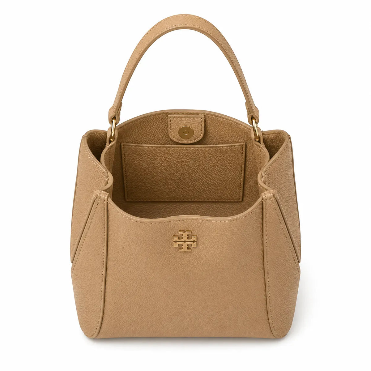 Tory Burch McGraw | Beige pebbled leather detachable shoulder strap and top handle multiple carrying options  women's designer handbag