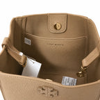Tory Burch McGraw | Beige pebbled leather detachable shoulder strap and top handle multiple carrying options  women's designer handbag
