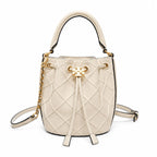 Tory Burch Fleming | Off-white soft lambskin quilted diamond pattern drawstring closure detachable chain/multiple carrying options women's designer handbag