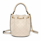 Tory Burch Fleming | Off-white soft lambskin quilted diamond pattern drawstring closure detachable chain/multiple carrying options women's designer handbag