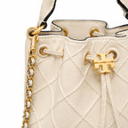 Tory Burch Fleming | Off-white soft lambskin quilted diamond pattern drawstring closure detachable chain/multiple carrying options women's designer handbag