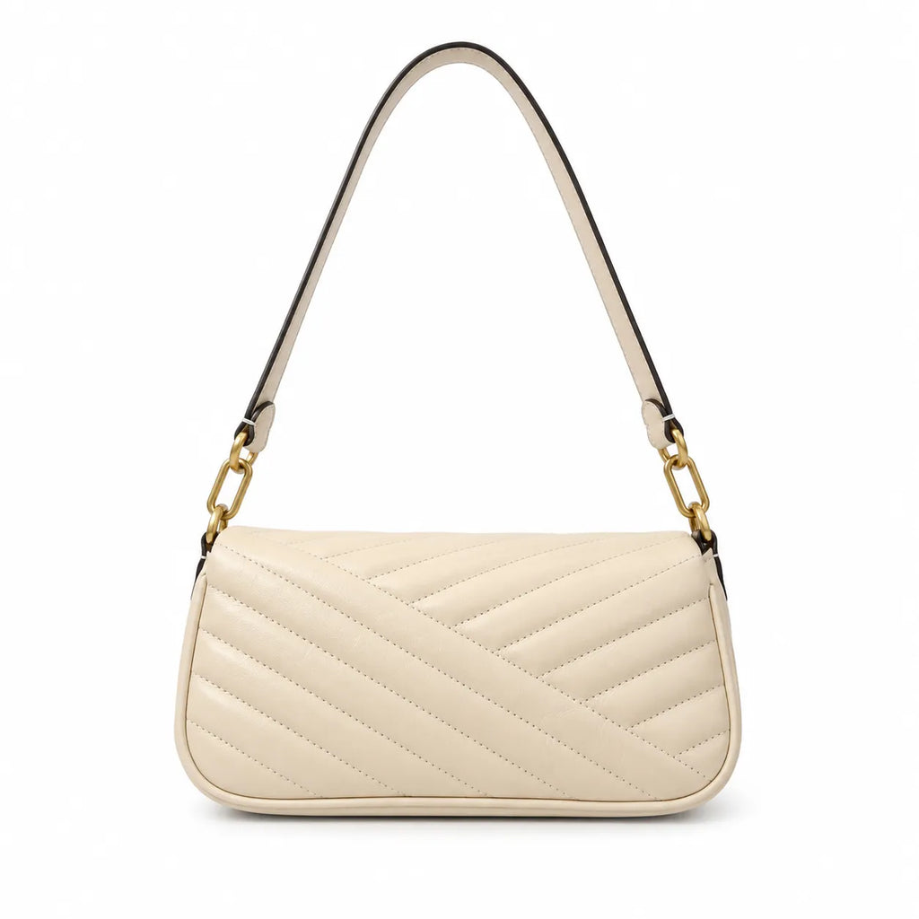 Tory Burch Kira Chevron | Off-white soft lambskin herringbone stitching detachable chain multiple carrying options women's designer handbag