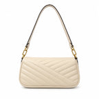 Tory Burch Kira Chevron | Off-white soft lambskin herringbone stitching detachable chain multiple carrying options women's designer handbag