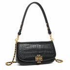 Tory Burch Britten Crocodile Embossed Handbag | Black Textured Leather with Detachable Chain  Multiple Ways to Carry Designer Handbag for Women