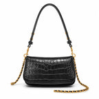 Tory Burch Britten Crocodile Embossed Handbag | Black Textured Leather with Detachable Chain  Multiple Ways to Carry Designer Handbag for Women