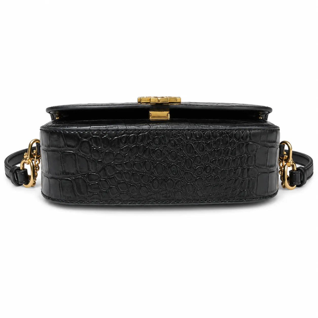 Tory Burch Britten Crocodile Embossed Handbag | Black Textured Leather with Detachable Chain  Multiple Ways to Carry Designer Handbag for Women