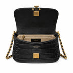 Tory Burch Britten Crocodile Embossed Handbag | Black Textured Leather with Detachable Chain  Multiple Ways to Carry Designer Handbag for Women