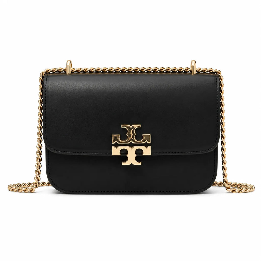 Tory Burch Eleanor | Black leather detachable chain shoulder strap  multiple carrying options  women's designer handbag