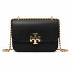 Tory Burch Eleanor | Black leather detachable chain shoulder strap  multiple carrying options  women's designer handbag