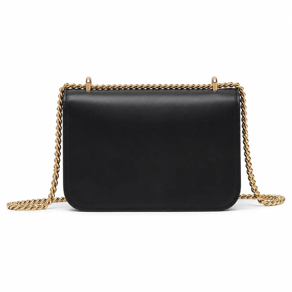 Tory Burch Eleanor | Black leather detachable chain shoulder strap  multiple carrying options  women's designer handbag