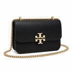 Tory Burch Eleanor | Black leather detachable chain shoulder strap  multiple carrying options  women's designer handbag