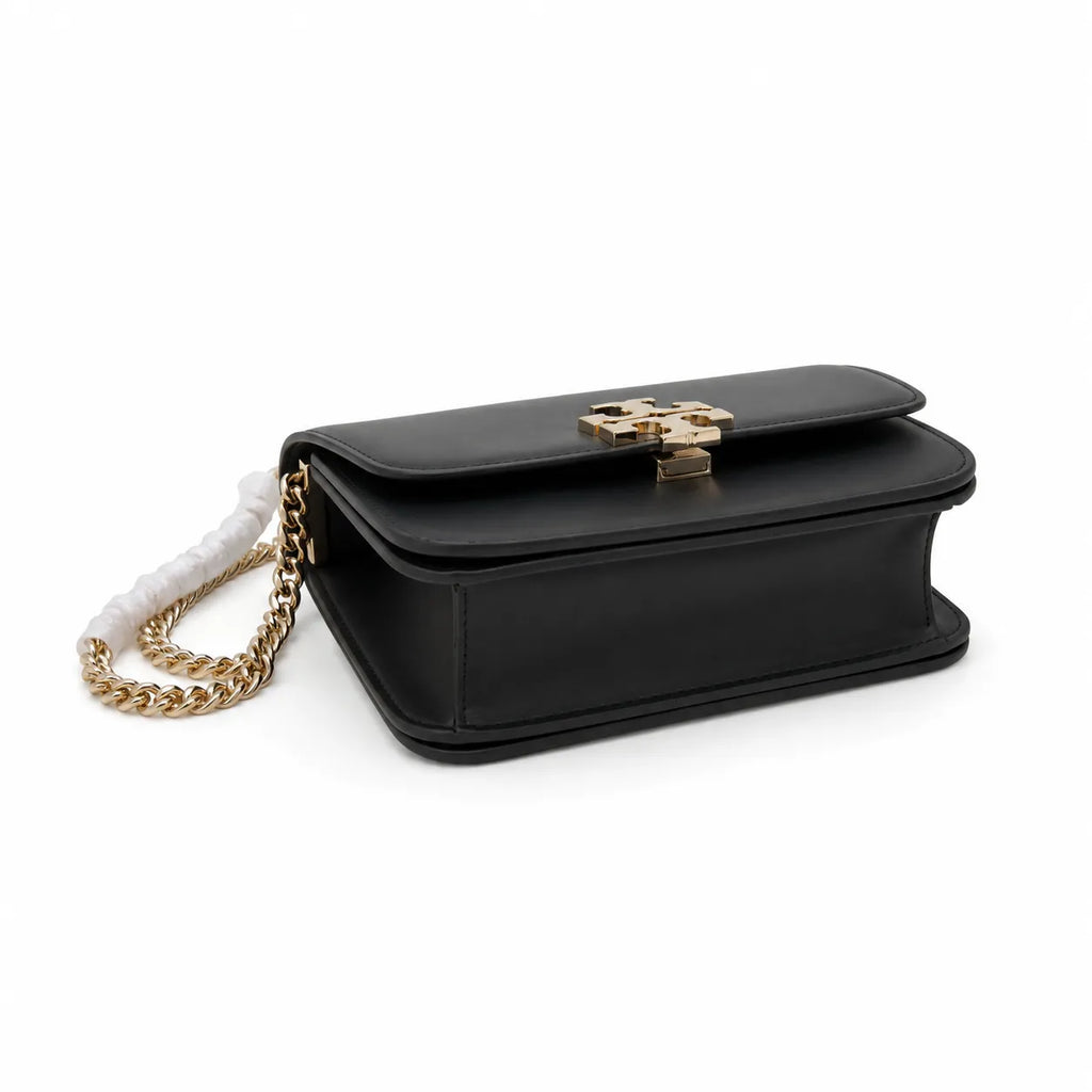 Tory Burch Eleanor | Black leather detachable chain shoulder strap  multiple carrying options  women's designer handbag