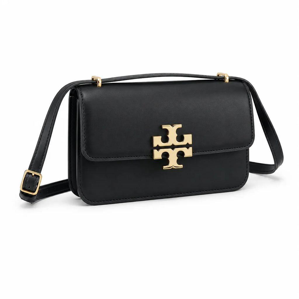 Tory Burch Eleanor | Black Nappa Leather Adjustable Shoulder Strap Multiple Carrying Options Women's Designer Handbag