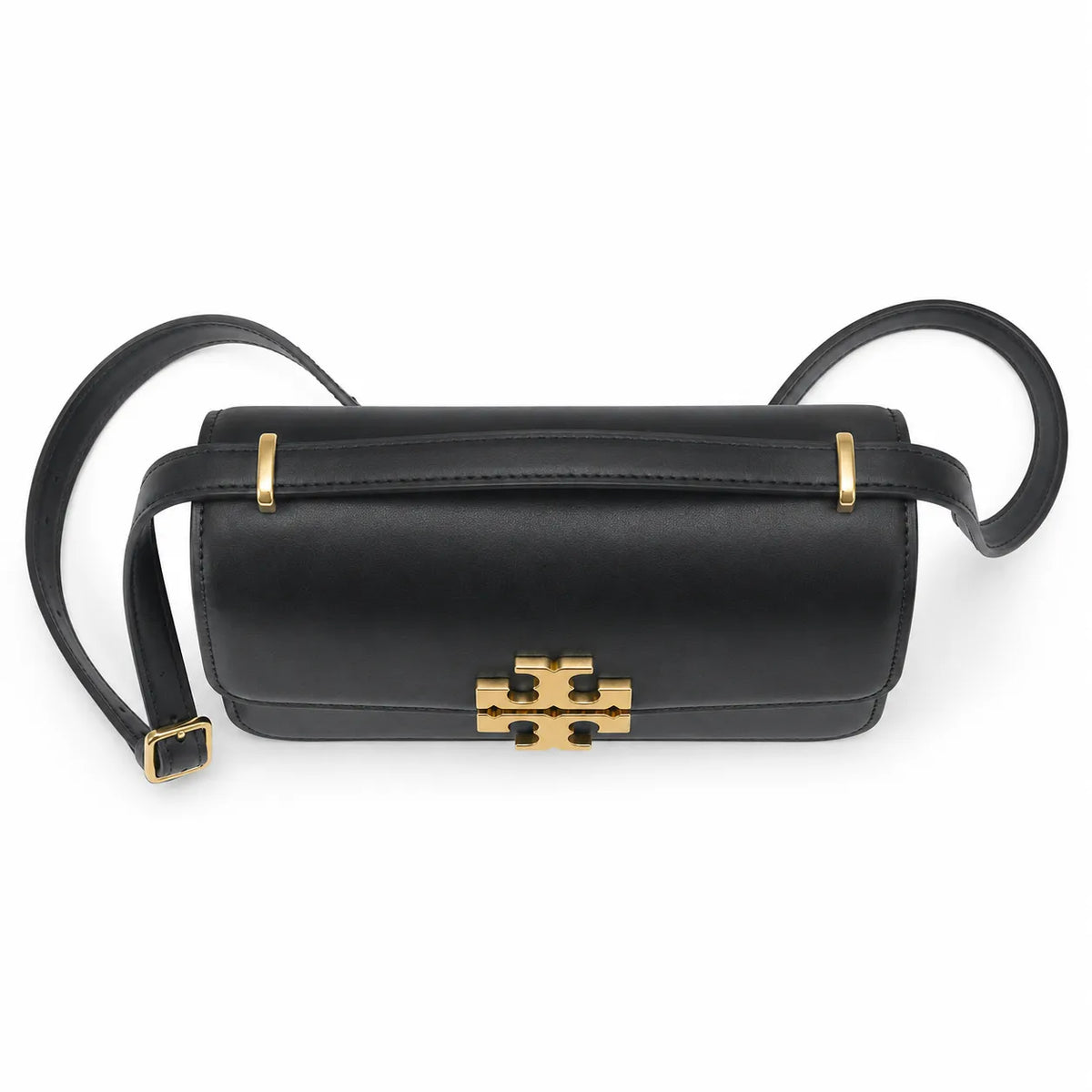 Tory Burch Eleanor | Black Nappa Leather Adjustable Shoulder Strap Multiple Carrying Options Women's Designer Handbag