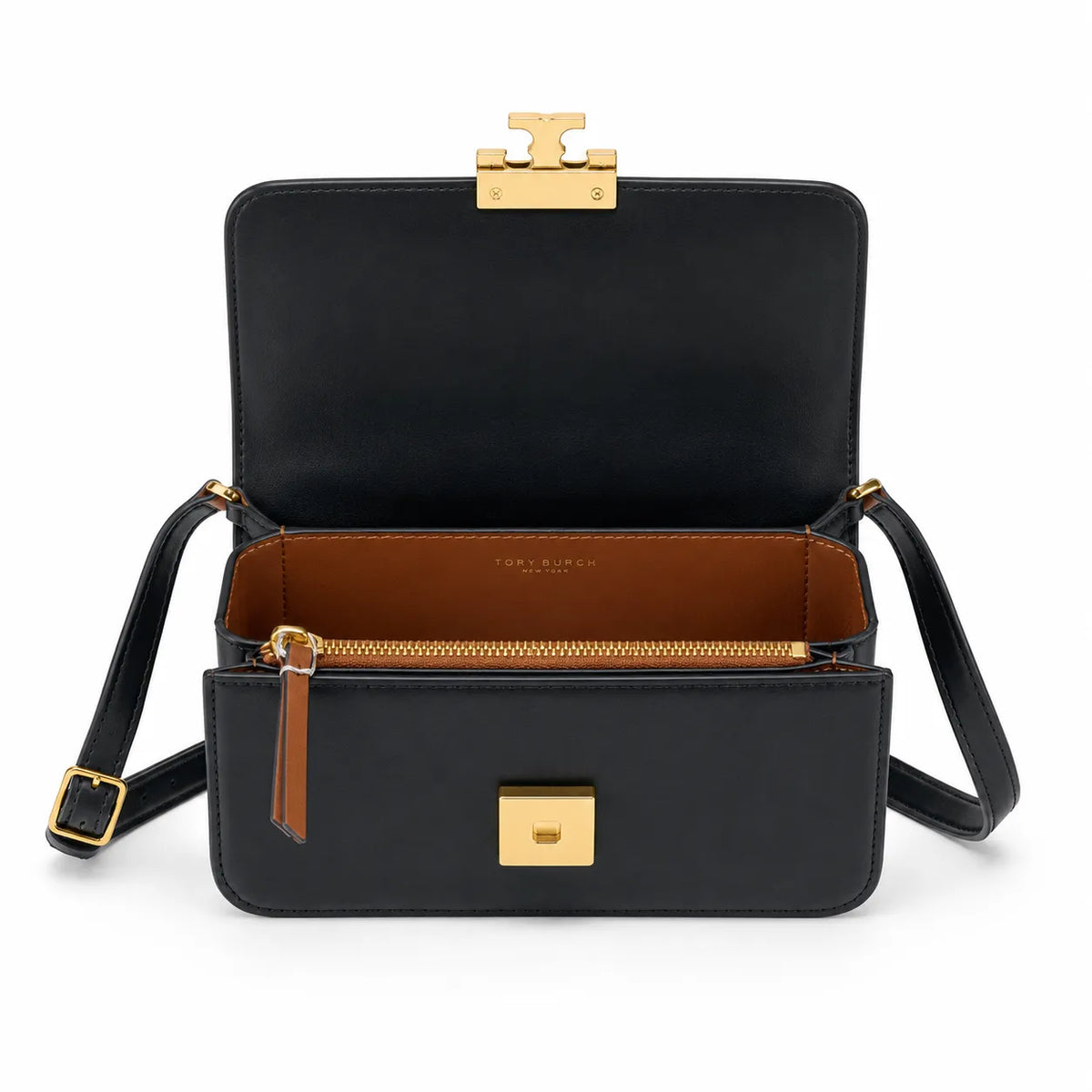 Tory Burch Eleanor | Black Nappa Leather Adjustable Shoulder Strap Multiple Carrying Options Women's Designer Handbag