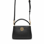 Tory Burch Britten | Black pebbled leather detachable shoulder strap multiple carrying options women's designer handbag