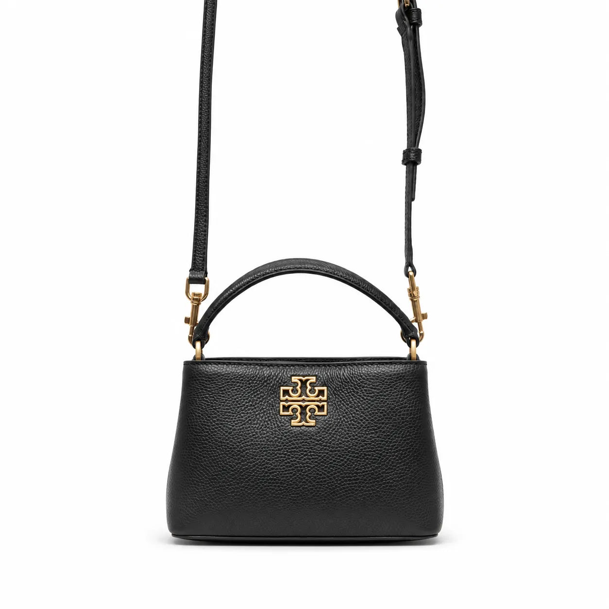 Tory Burch Britten | Black pebbled leather detachable shoulder strap multiple carrying options women's designer handbag