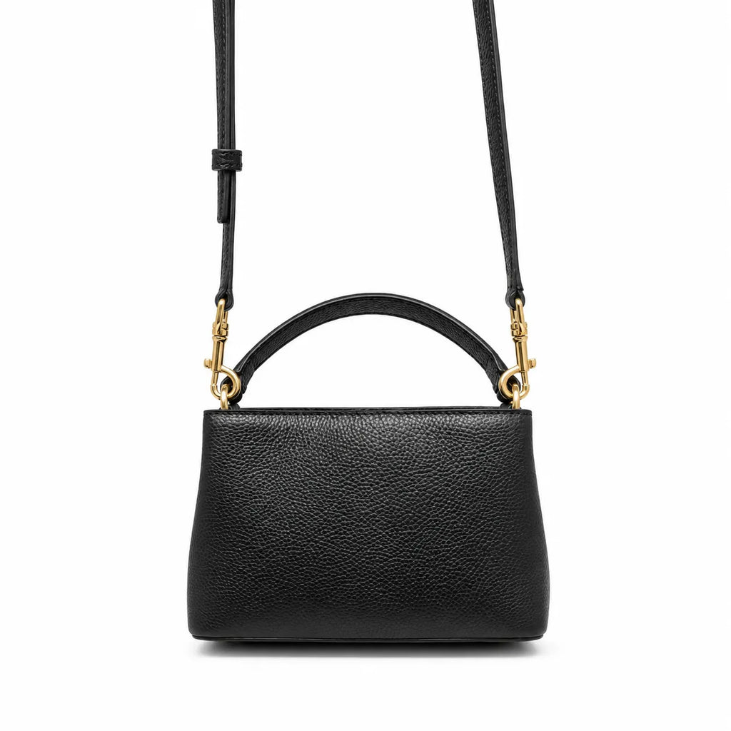 Tory Burch Britten | Black pebbled leather detachable shoulder strap multiple carrying options women's designer handbag