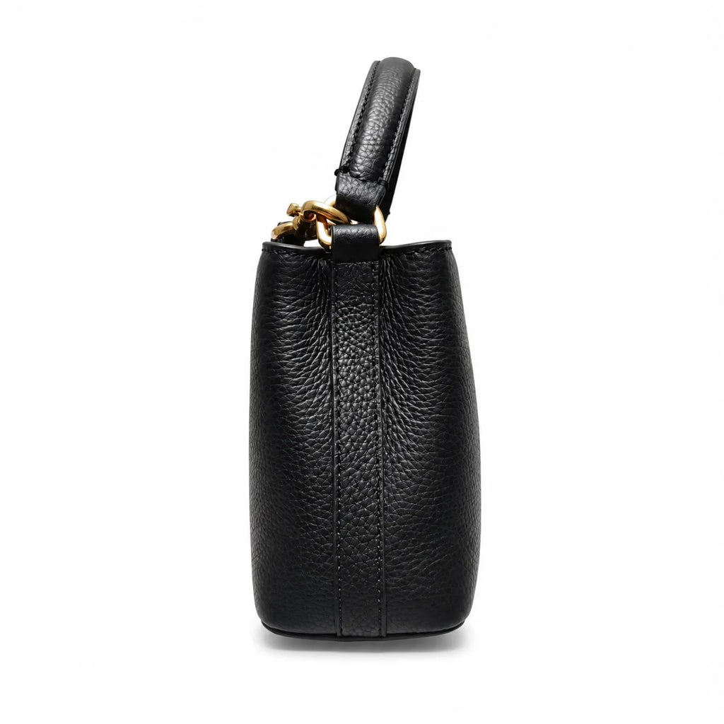Tory Burch Britten | Black pebbled leather detachable shoulder strap multiple carrying options women's designer handbag