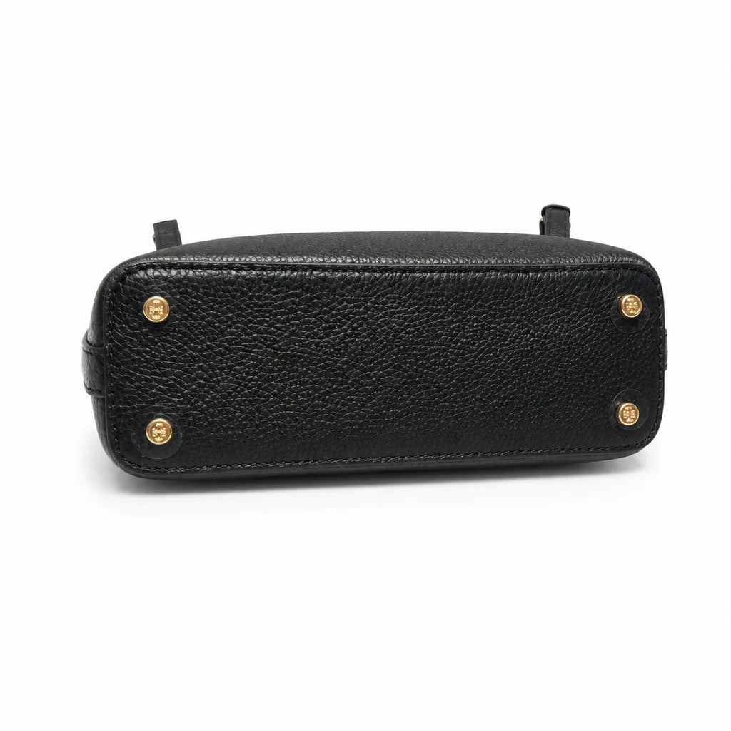 Tory Burch Britten | Black pebbled leather detachable shoulder strap multiple carrying options women's designer handbag