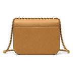 Tory Burch Britten caramel leather handbag with adjustable chain shoulder strap  offering multiple carrying options  A designer handbag for women